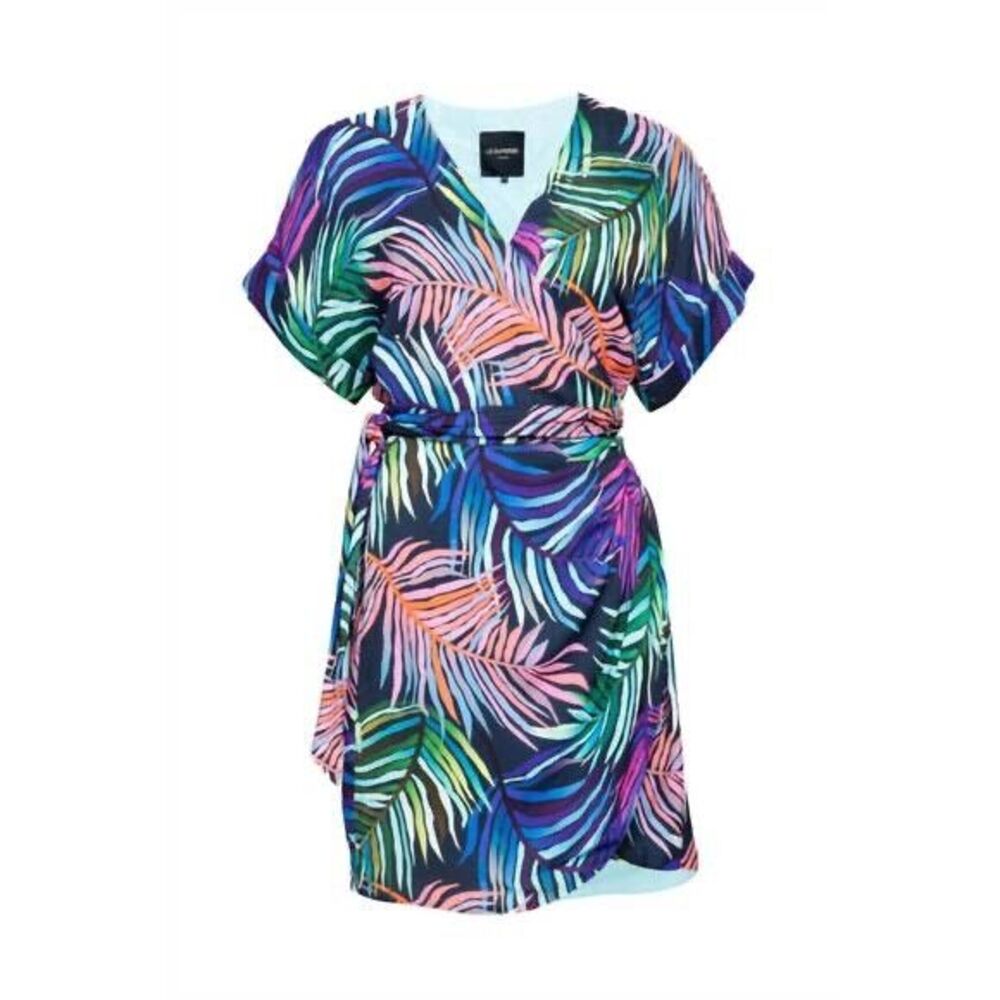 NWT Le Superbe Women's Sz 4 Rainbow Ferns Wrap Mini Dress Resort Wear Tropical